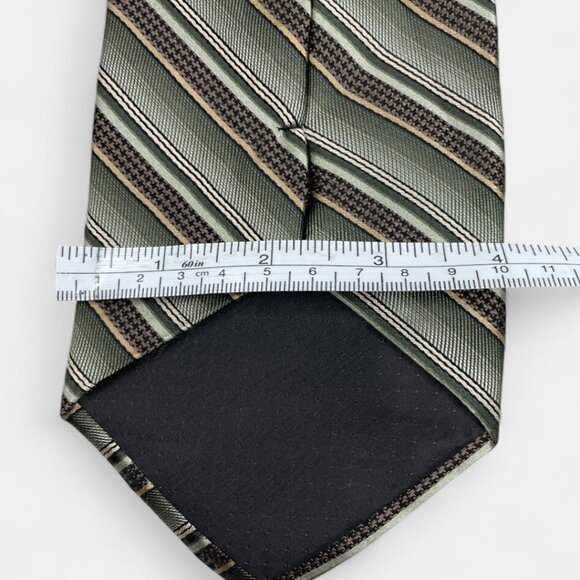 Joseph & Feiss Silk Tie Striped Repp Regimental Green Brown Formal Dress - Picture 6 of 7
